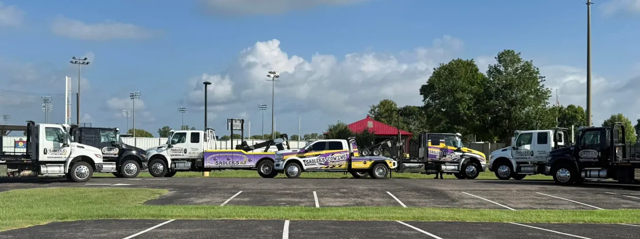 The Sadler's Towing fleet of tow trucks lined up